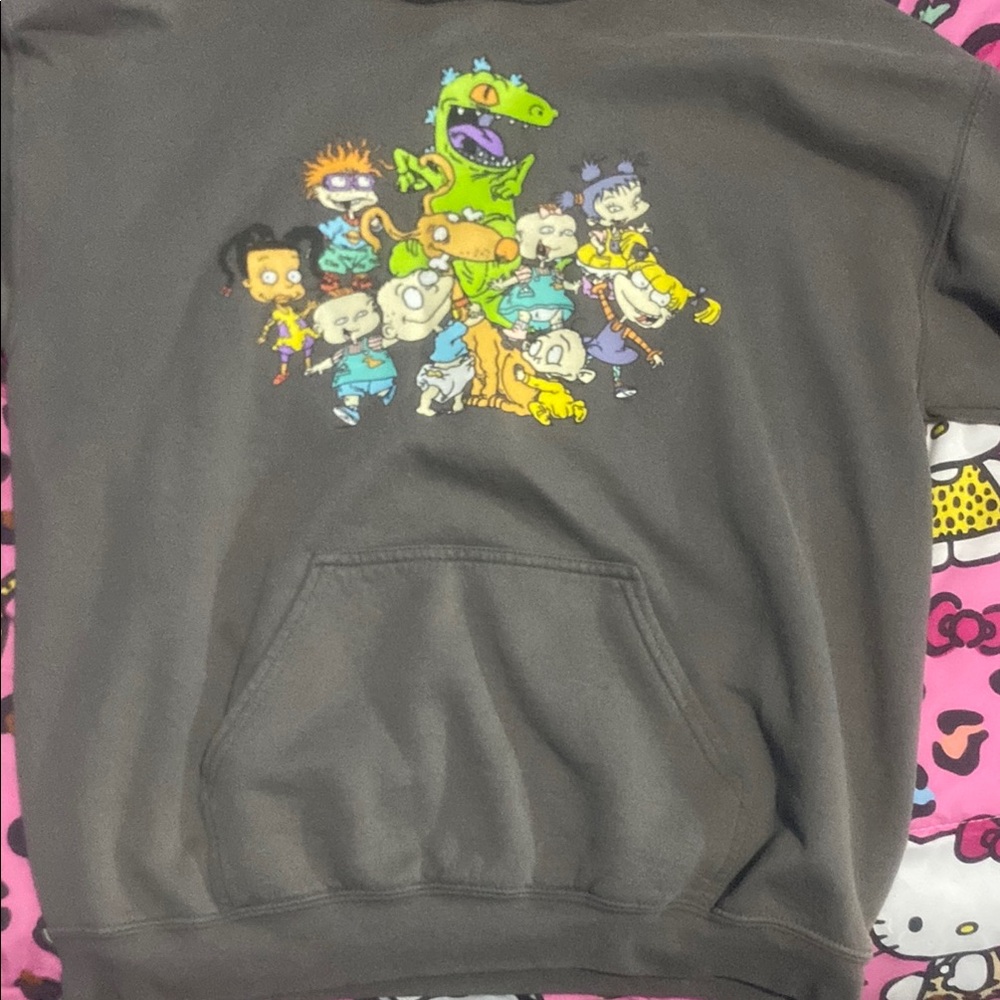 Gray Cartoon Graphic Hoodie Sweatshirt